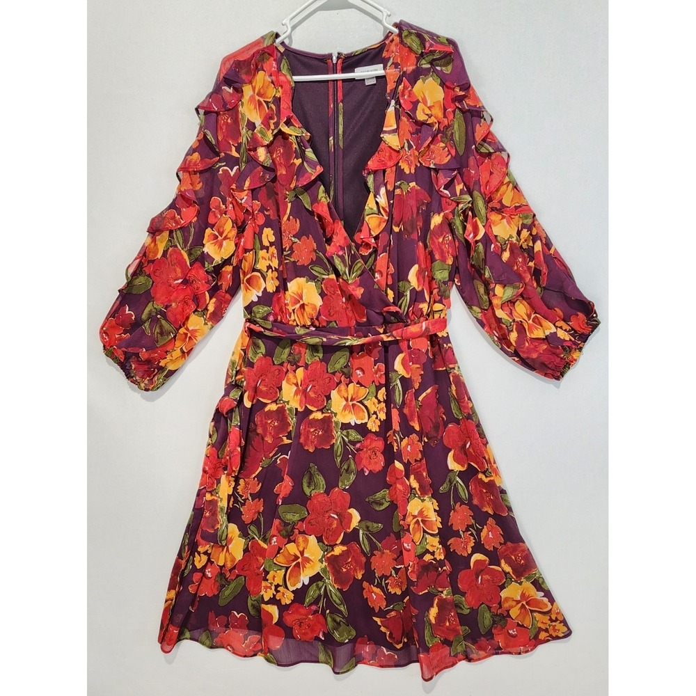 Calvin Klein Women's 18W Floral Ruffle Dress Multicolor Tie Waist Plus Size